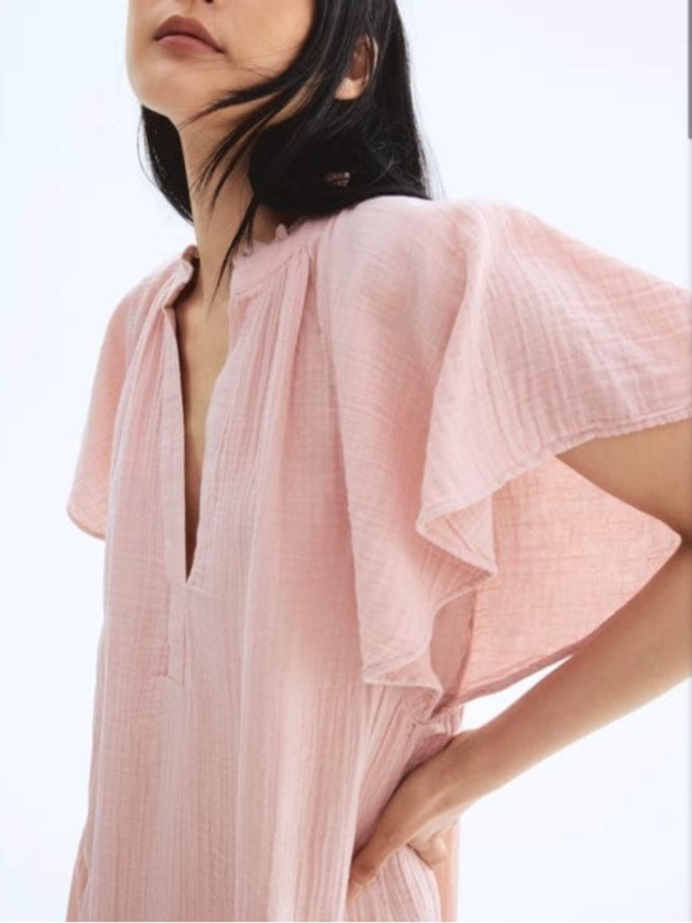 Blush Pink Muslin Gauze Flutter Sleeve Dress - NWT, size L/XL